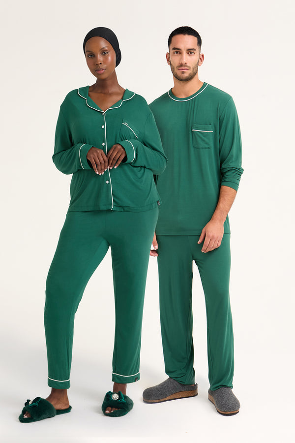 Pretty You His And Hers Bamboo Pyjama Sets In Green