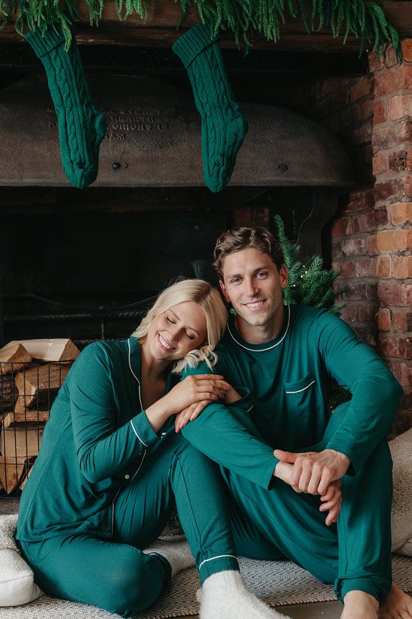 pretty you His and Hers Bamboo Pyjama Sets in Green