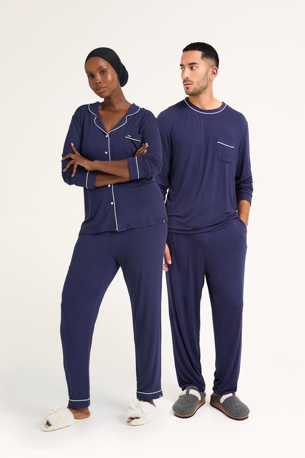 pretty you His and Hers Bamboo Pyjama Sets in Midnight