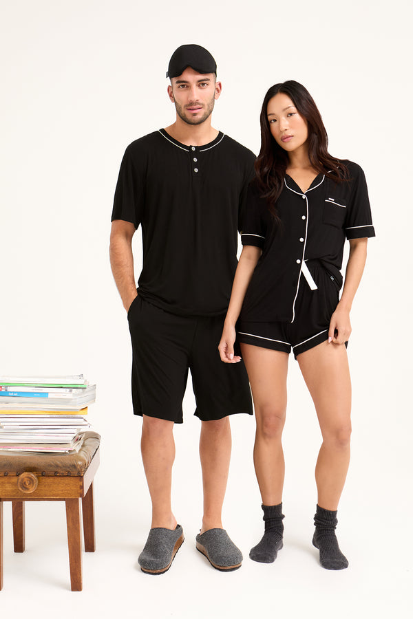 pretty you His and Hers Bamboo Short Pyjama Sets in Black