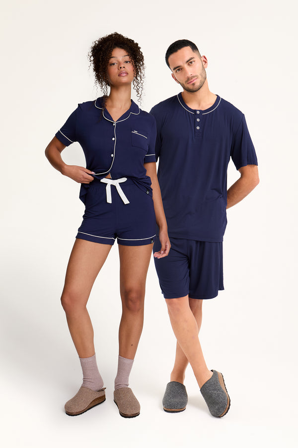 pretty you His and Hers Bamboo Short Pyjama Sets in Midnight