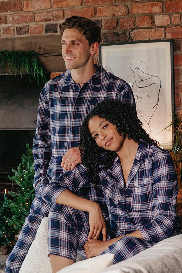 pretty you His and Hers Plaid Pyjama Sets in Midnight
