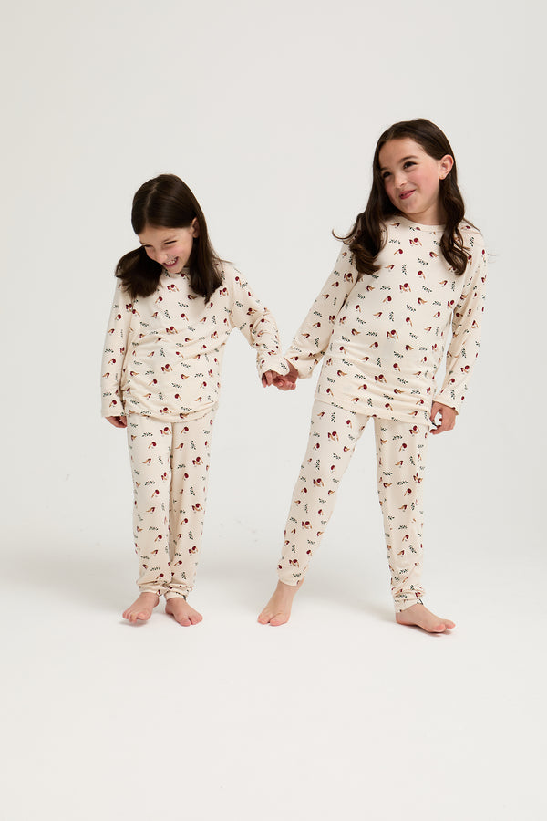 Pretty You Little You Bamboo Festive Pyjama Set In Robin Print