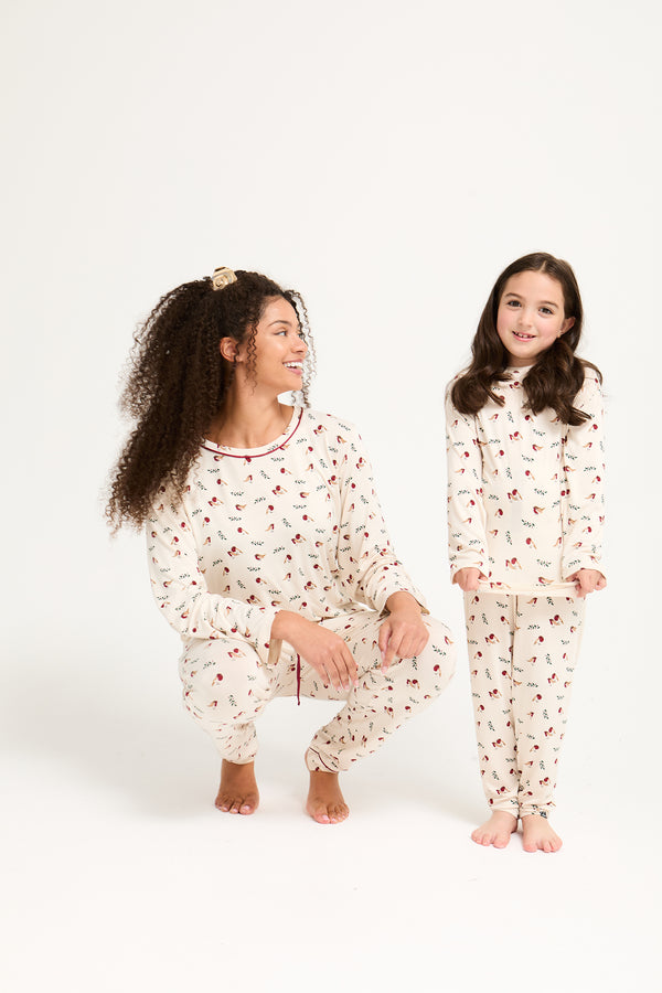 Pretty You Little You Bamboo Festive Pyjama Set In Robin Print
