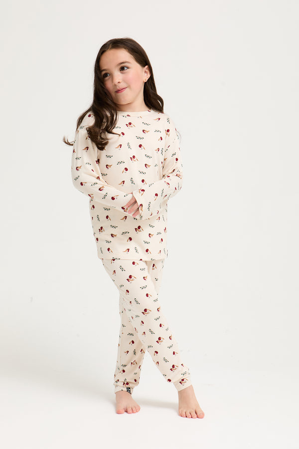 Pretty You Little You Bamboo Festive Pyjama Set In Robin Print