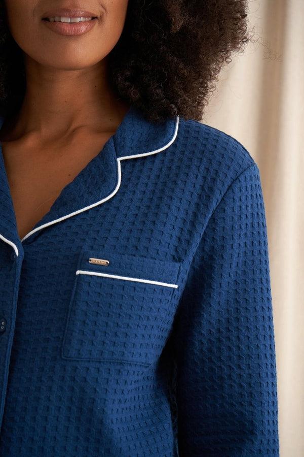 Pretty You Luxury Suite Waffle PJ Set In Marine Blue