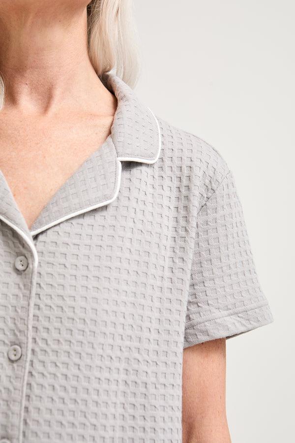 Pretty You Luxury Suite Waffle Short Shirt Trouser Set In Gray