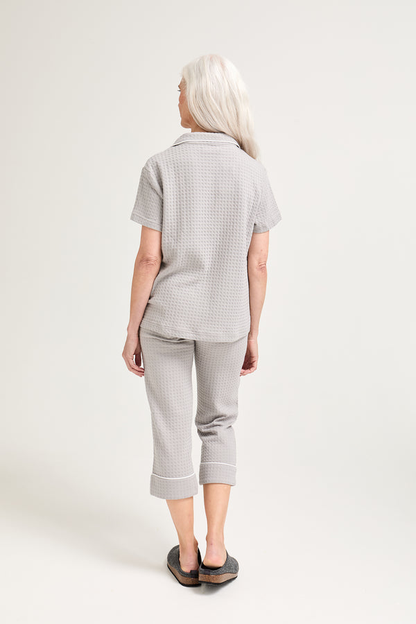 Pretty You Luxury Suite Waffle Short Shirt Trouser Set In Gray
