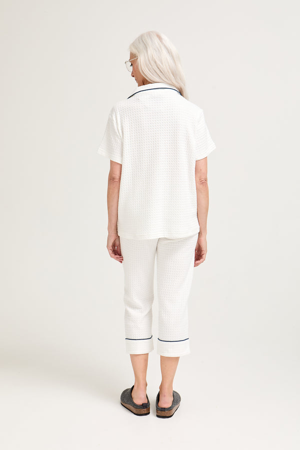 Pretty You Luxury Suite Waffle Short Shirt Trouser Set In White