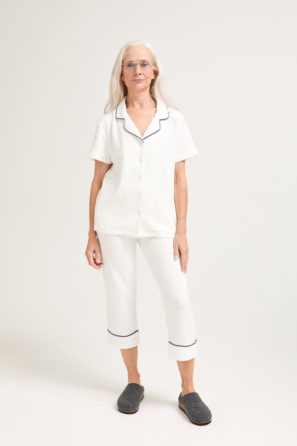 pretty you Luxury Suite Waffle Short Shirt Trouser Set in White