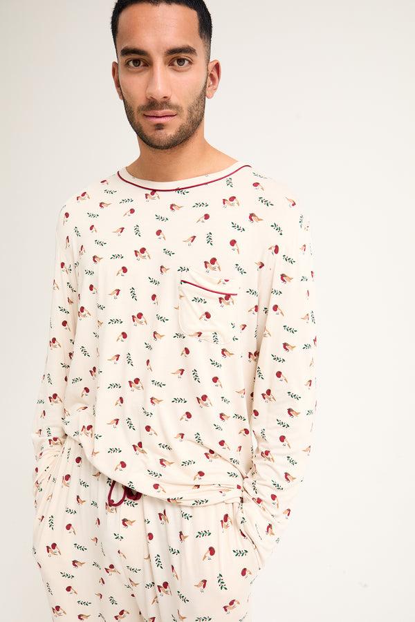 Pretty You Mister You Bamboo Festive Pyjama Set In Robin Print