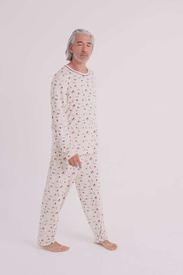 Pretty You Mister You Bamboo Festive Pyjama Set In Robin Print
