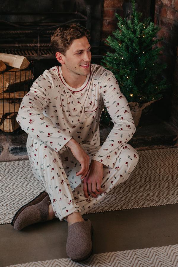 pretty you Mister You Bamboo Festive Pyjama Set in Robin Print