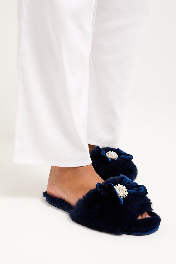 pretty you Anya Slippers in Navy