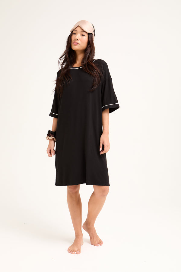 pretty you Bamboo Classic Tee Dress in Black