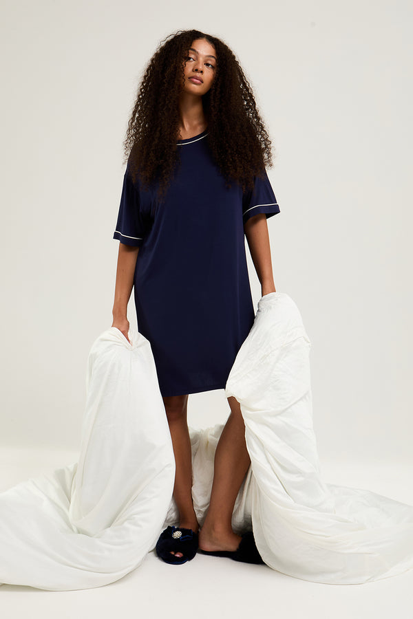 pretty you Bamboo Classic Tee Dress in Midnight