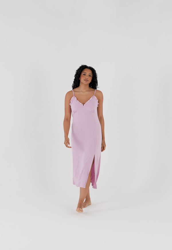 Pretty You Bamboo Frill Chemise In Blush