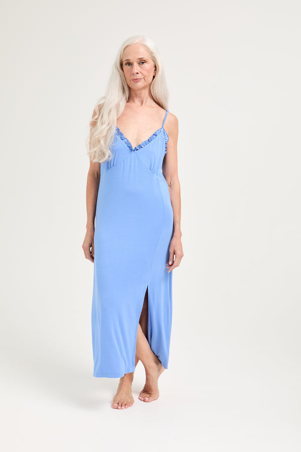 pretty you Bamboo Frill Chemise in Cornflower Blue