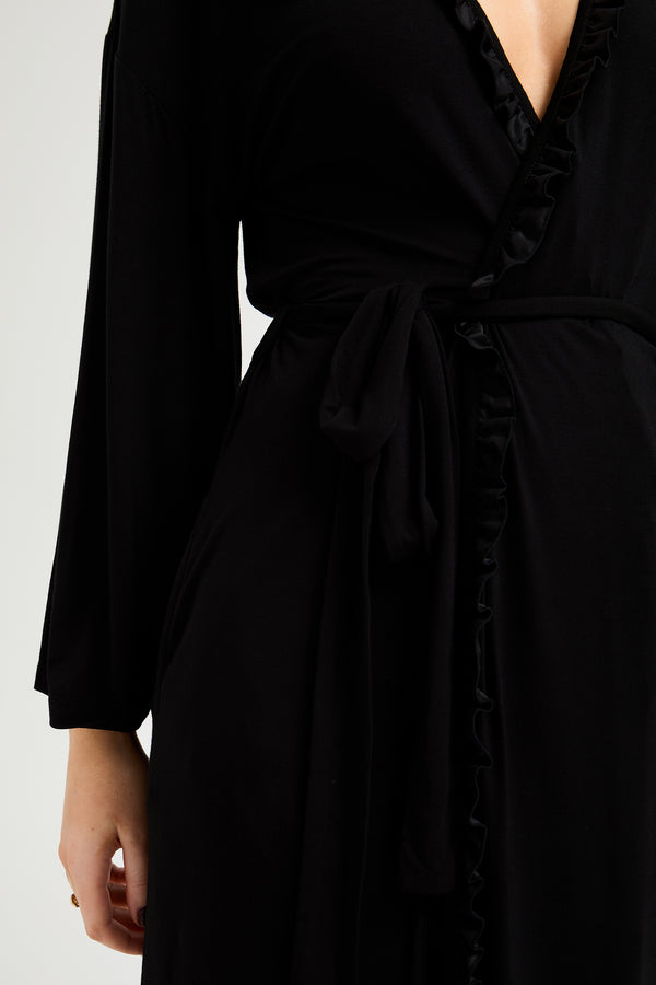 Pretty You Bamboo Frill Kimono In Black
