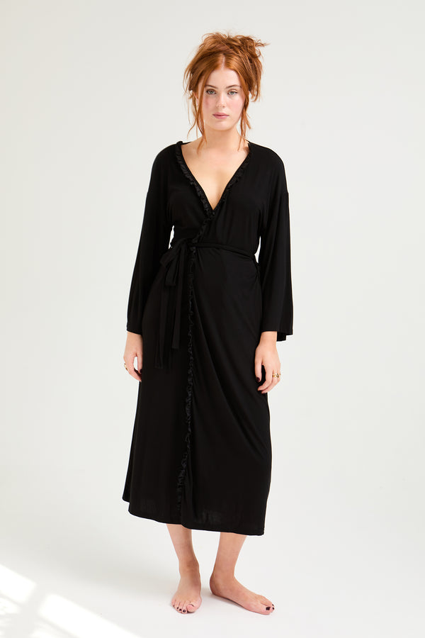 pretty you Bamboo Frill Kimono in Black