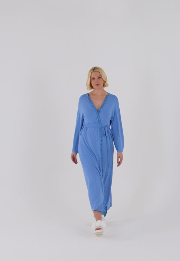 Pretty You Bamboo Frill Kimono In Cornflower Blue
