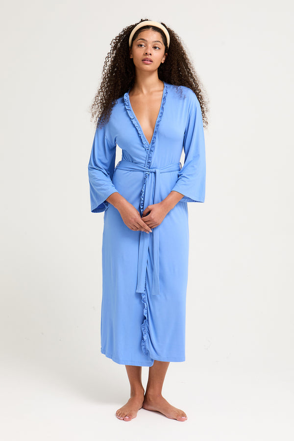 pretty you Bamboo Frill Kimono in Cornflower Blue
