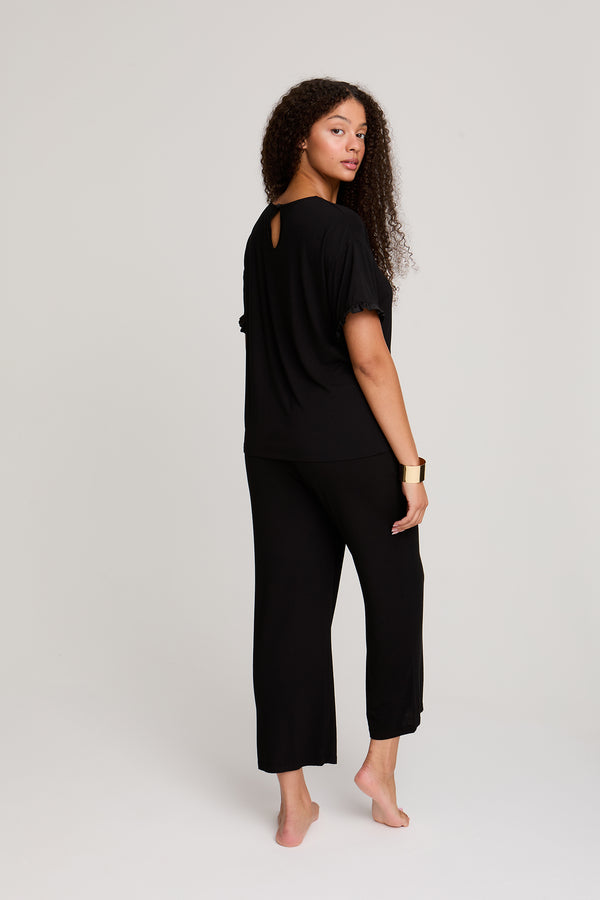 Pretty You Bamboo Frill Tee Trouser Set In Black
