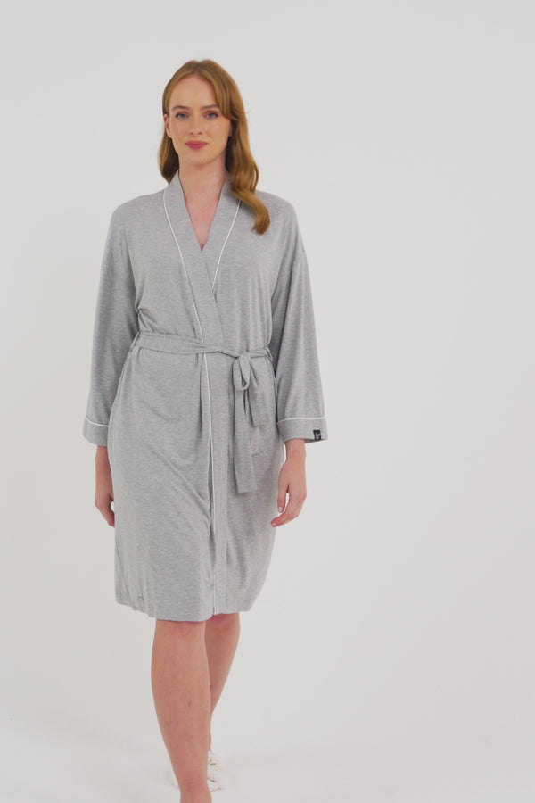 Pretty You Bamboo Kimono Robe In Gray Marl