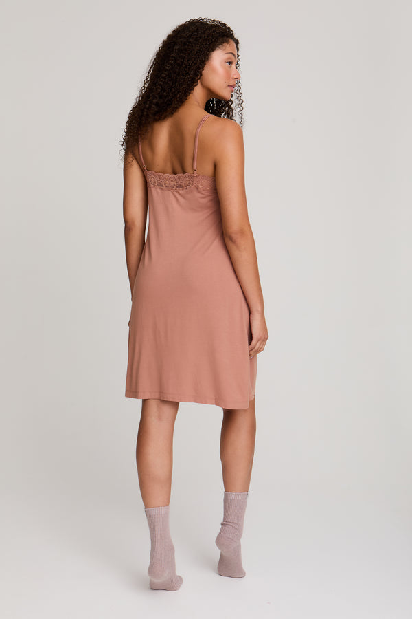 Pretty You Bamboo Lace Chemise Nightdress In Mocha