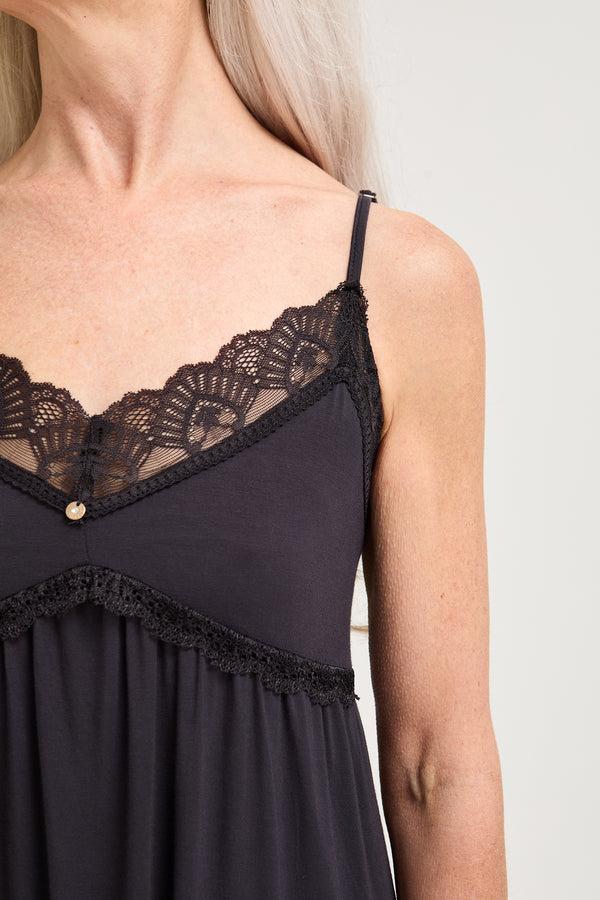 Pretty You Bamboo Lace Chemise Nightdress In Raven