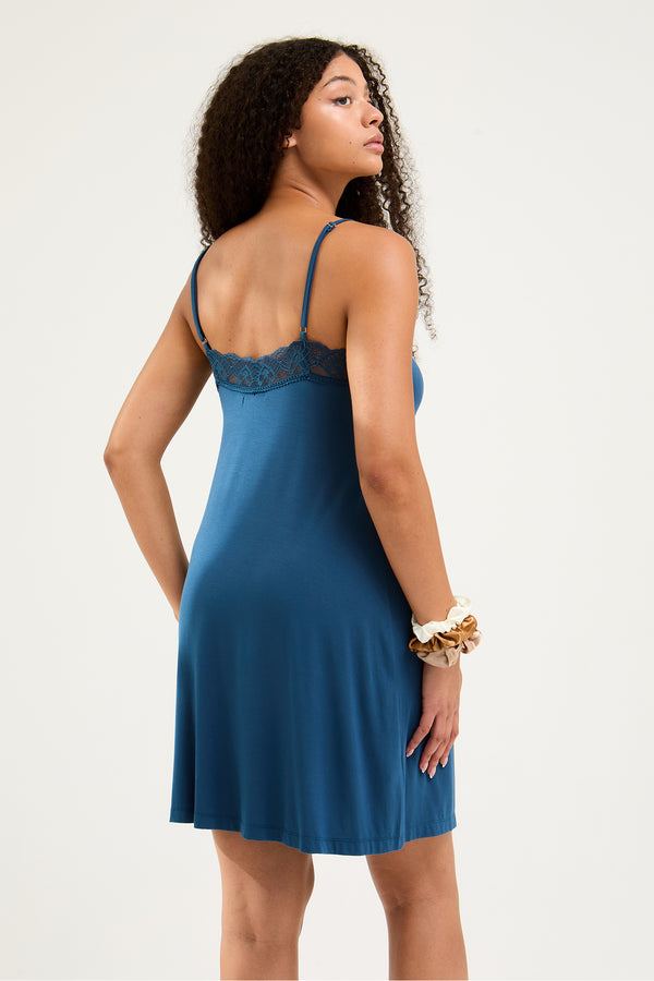 Pretty You Bamboo Lace Chemise Nightdress In Teal