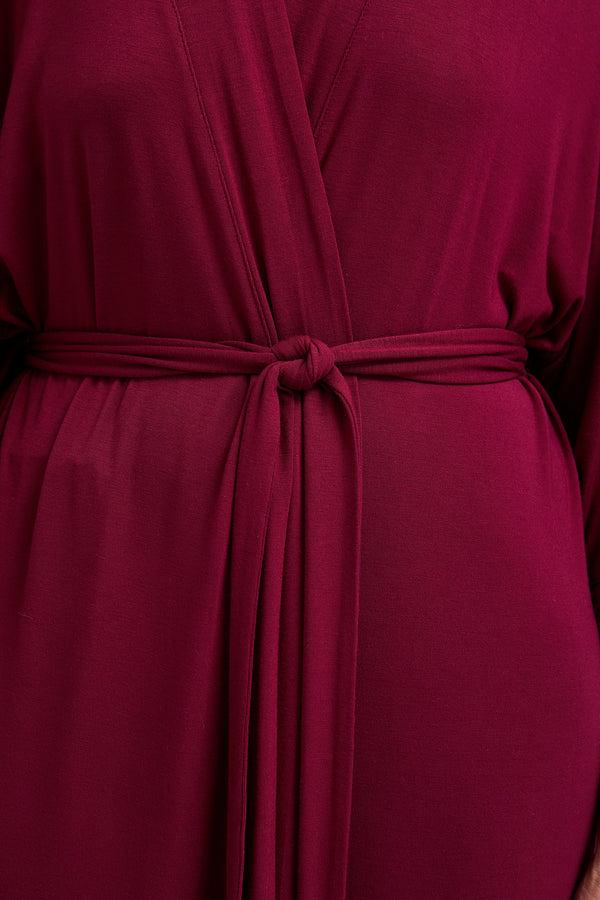 Pretty You Bamboo Lace Kimono Robe In Bordeaux