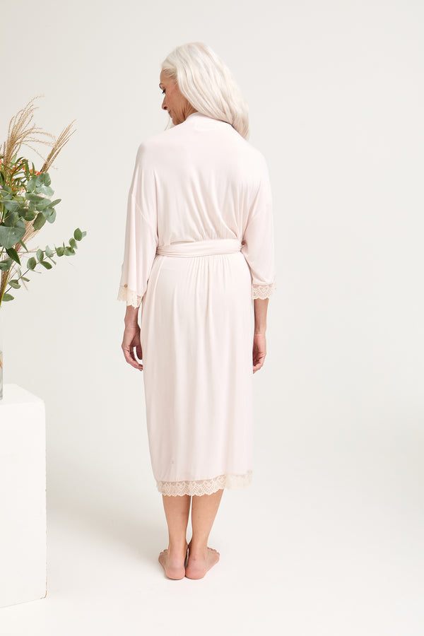 Pretty You Bamboo Lace Kimono Robe In Powder Puff