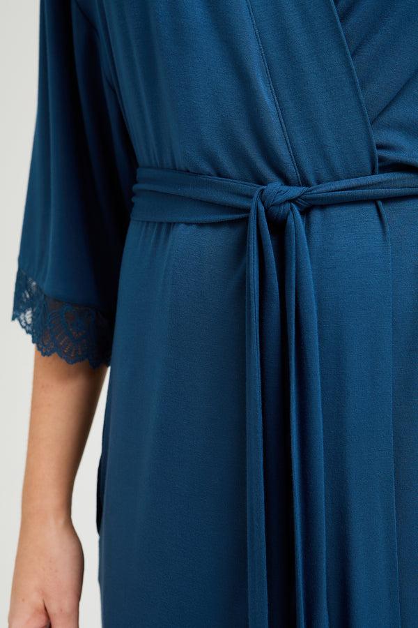 Pretty You Bamboo Lace Kimono Robe In Teal