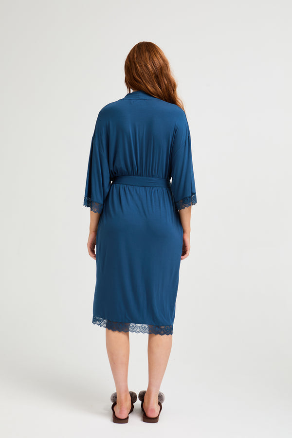 Pretty You Bamboo Lace Kimono Robe In Teal