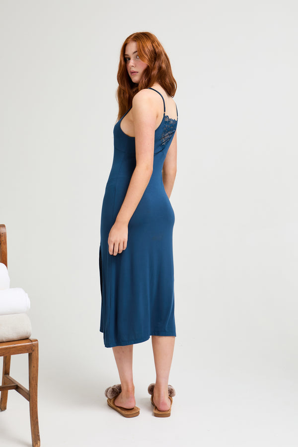 Pretty You Bamboo Lace Midaxi Chemise In Teal