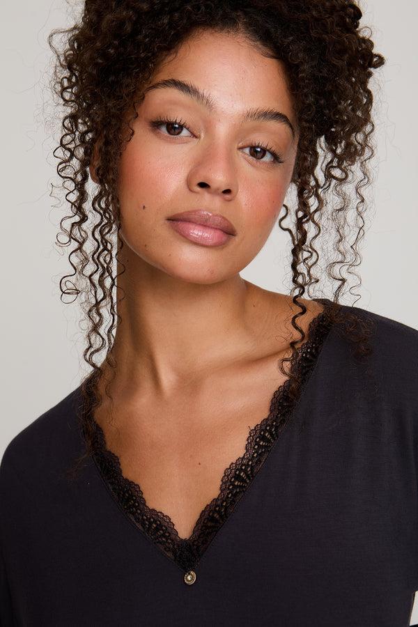 Pretty You Bamboo Lace Nightdress In Raven