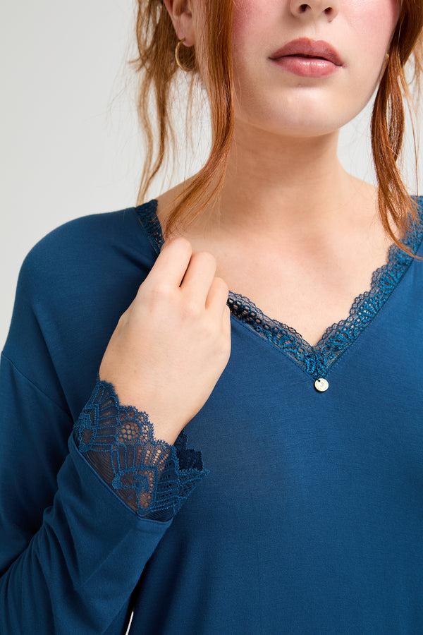 Pretty You Bamboo Lace Nightdress In Teal