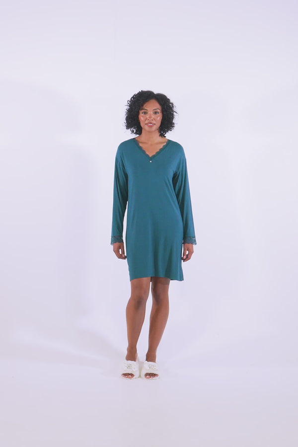 Pretty You Bamboo Lace Nightdress In Teal