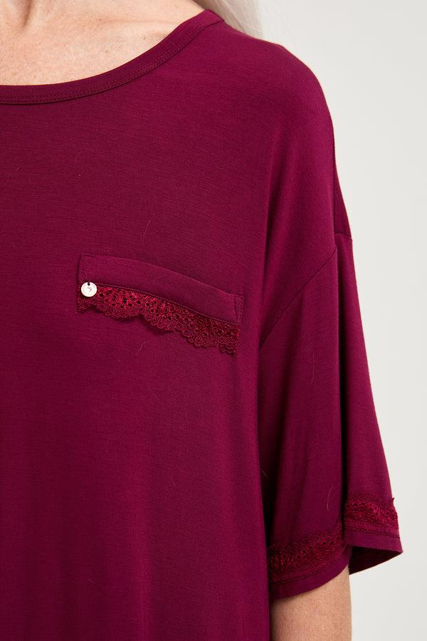 Pretty You Bamboo Lace Tee Dress In Bordeaux