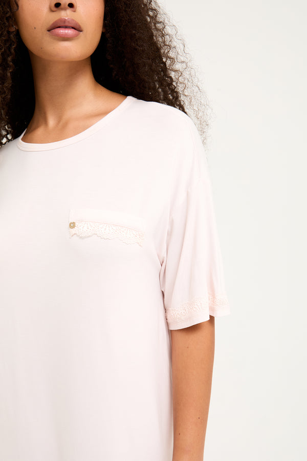 Pretty You Bamboo Lace Tee Dress In Powder Puff