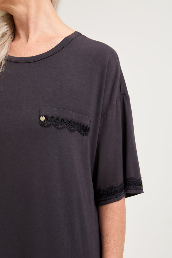 Pretty You Bamboo Lace Tee Dress In Raven