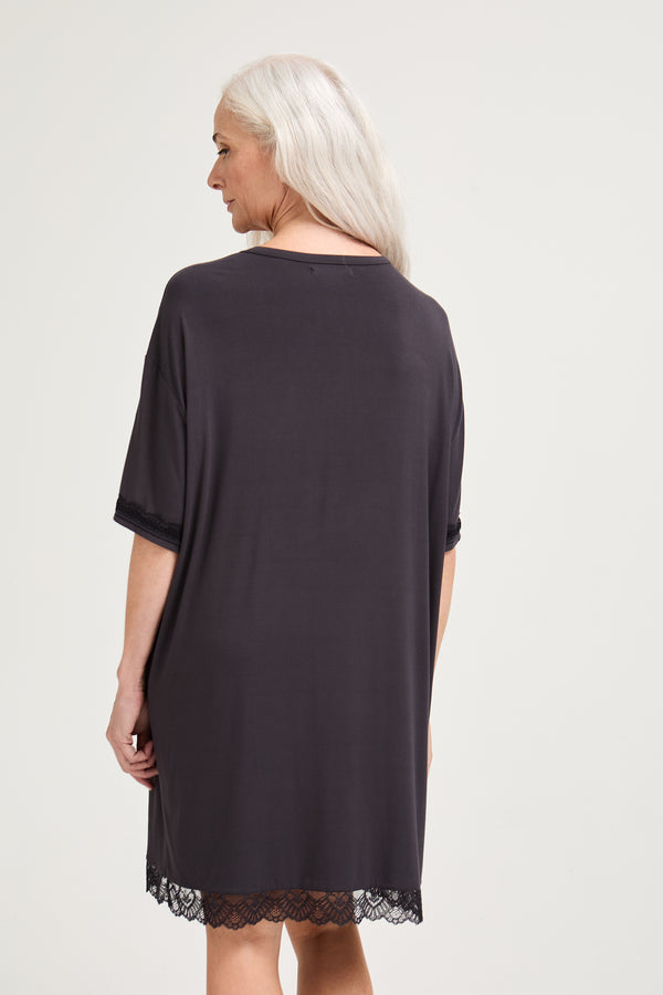 Pretty You Bamboo Lace Tee Dress In Raven