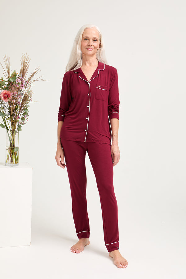 Pretty You Bamboo Long Pyjama Set In Claret