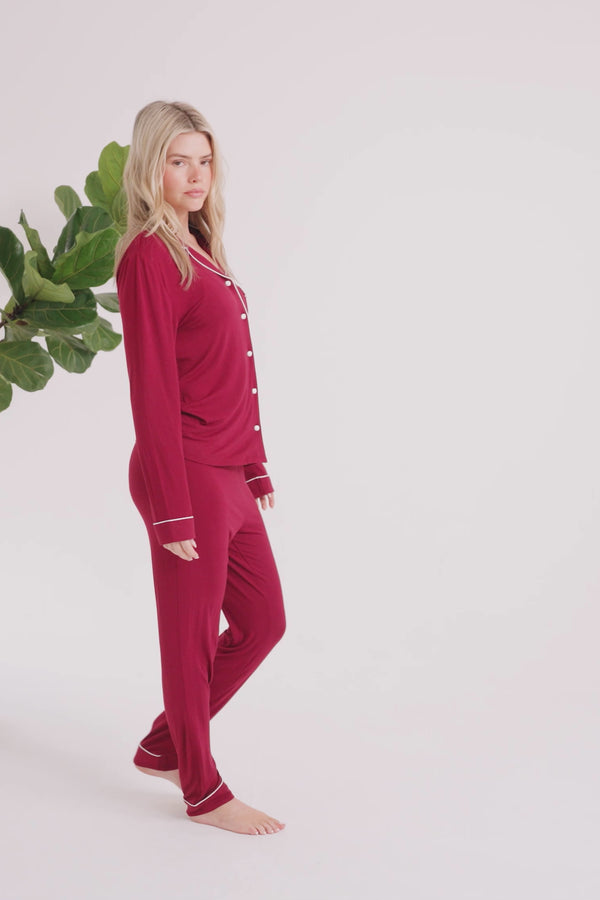 Pretty You Bamboo Long Pyjama Set In Claret