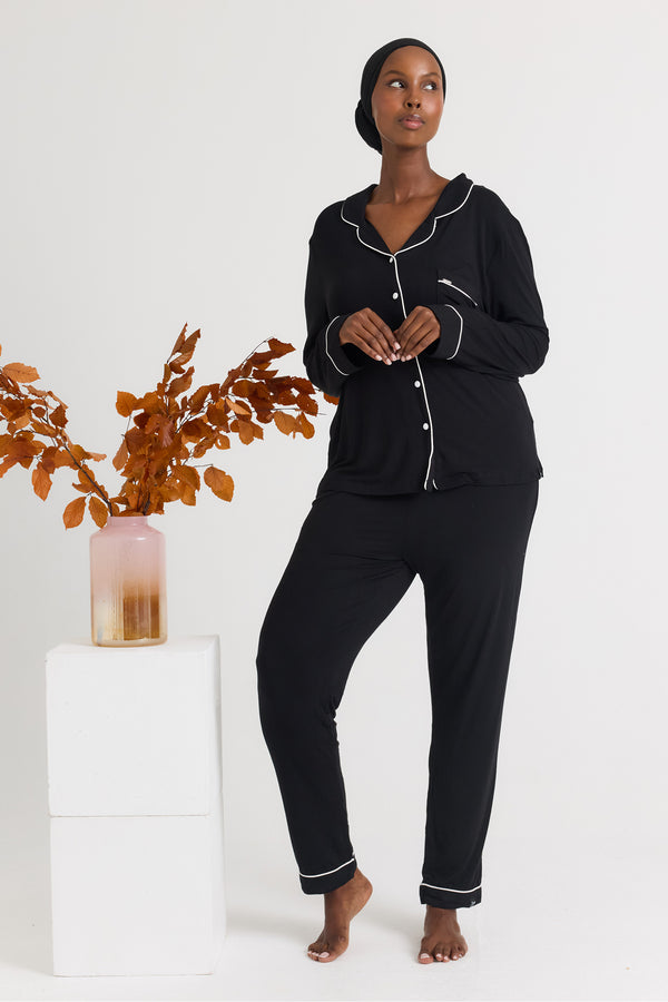 pretty you Bamboo Pajama Set in Black