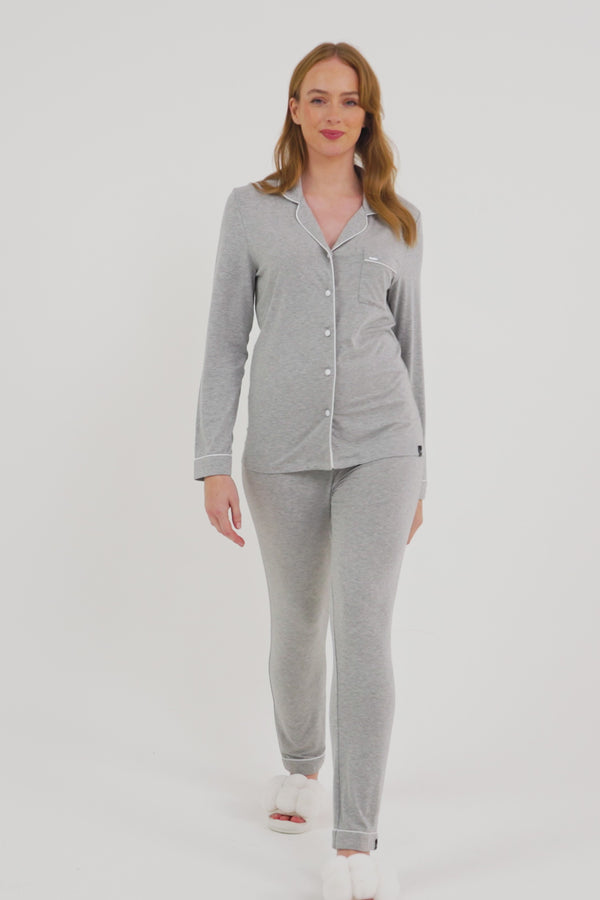 Pretty You Bamboo Pajama Set In Gray Marl