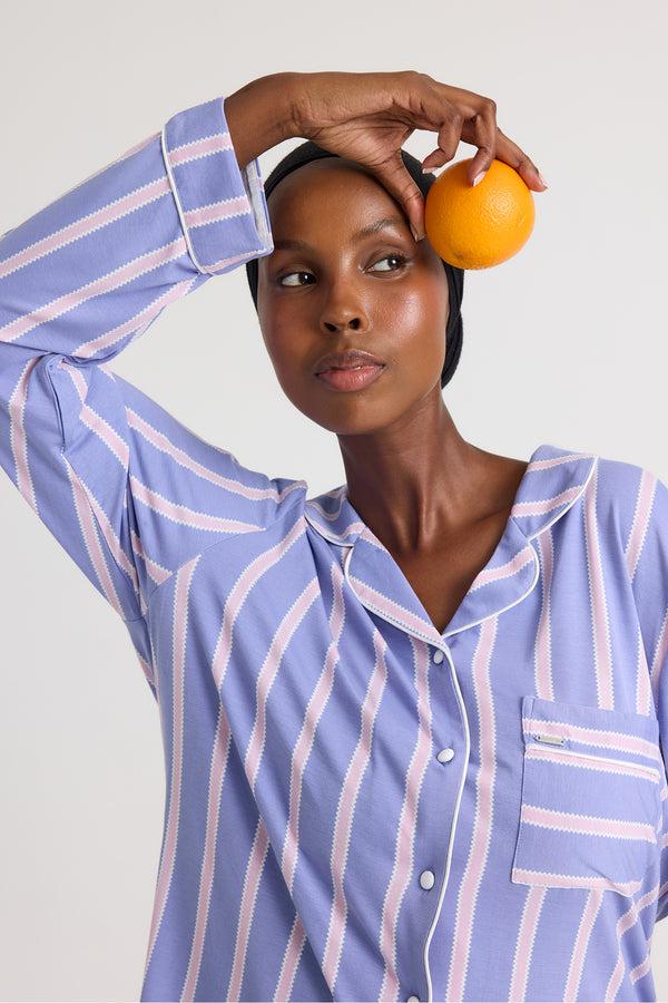 Pretty You Bamboo Pajama Set In Heather Stripe