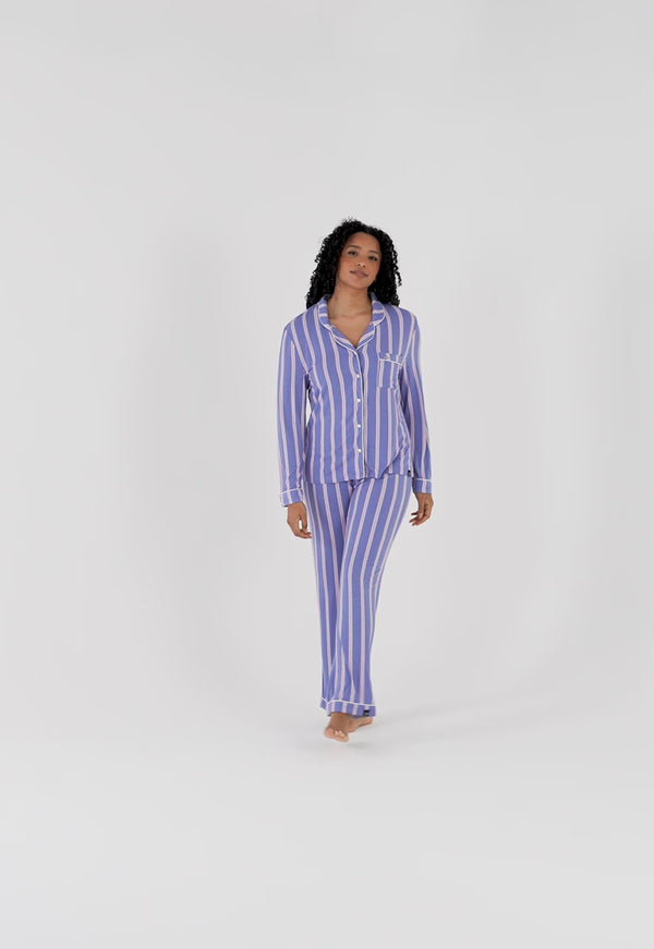 Pretty You Bamboo Pajama Set In Heather Stripe