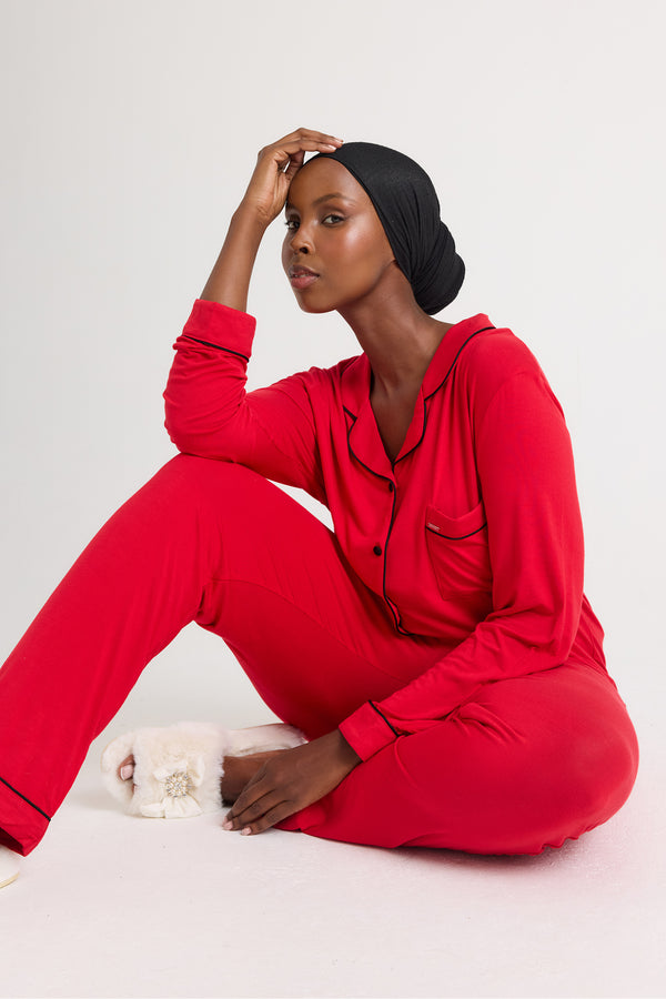 pretty you Bamboo Pajama Set in Red